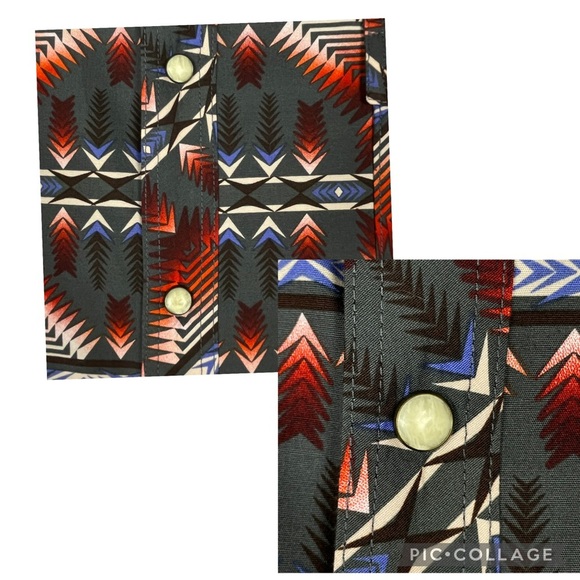 Rock & Roll Denim Southwestern Print Long Sleeve Snap Stretch Western Shirt  2XL - Picture 5 of 16